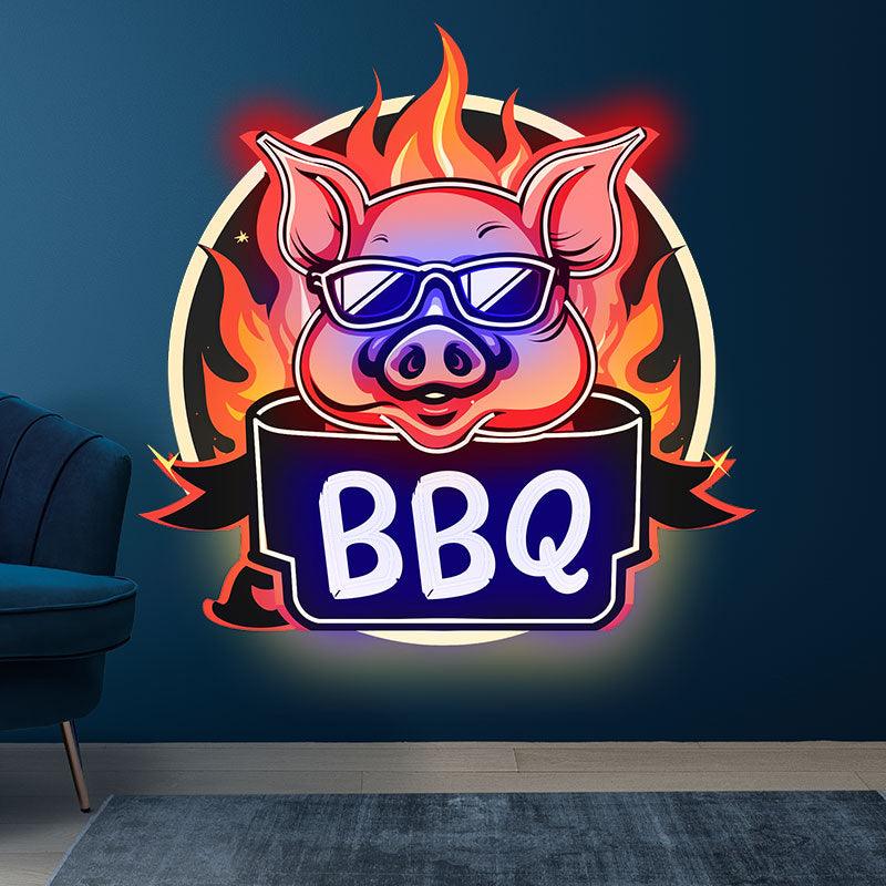 Wild Hog Barbecue Feast: neon signs A Tasty Time Under the Circular Lights
