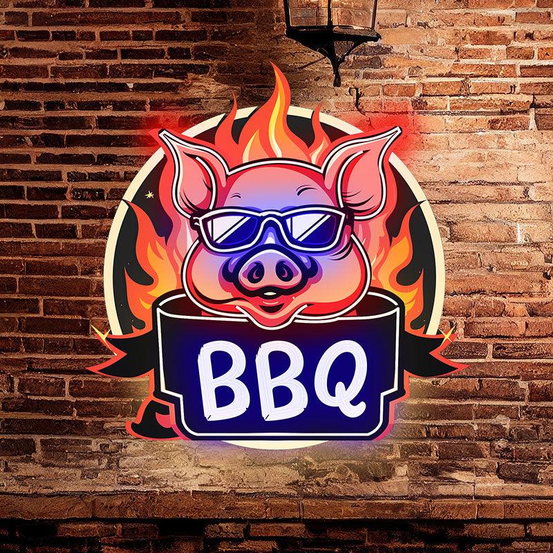 Wild Hog Barbecue Feast: neon signs A Tasty Time Under the Circular Lights