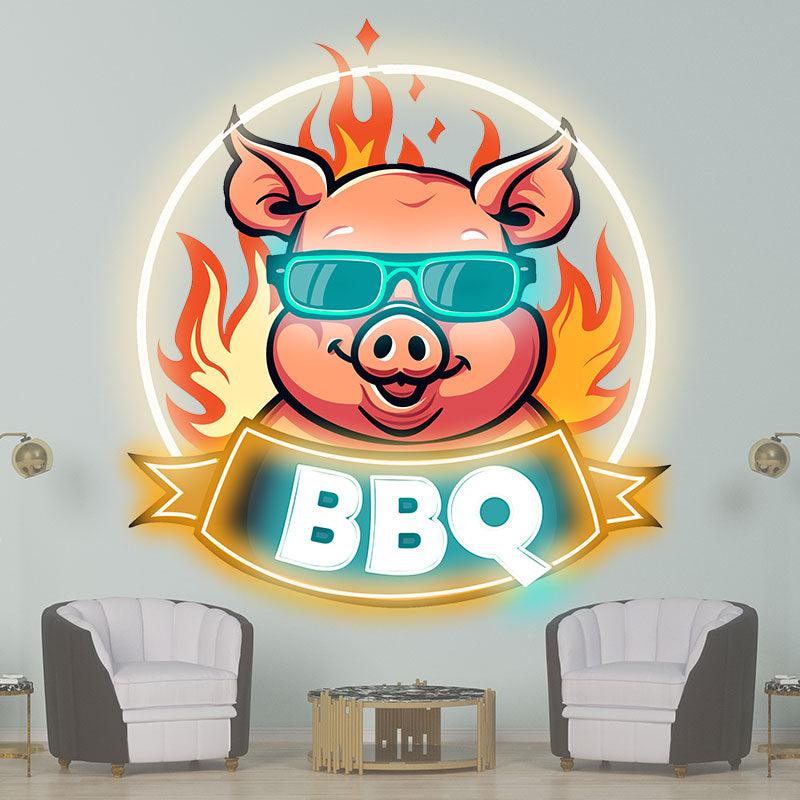Wild Hog Barbecue Feast: neon signs A Tasty Time Under the Circular Lights，White Lights