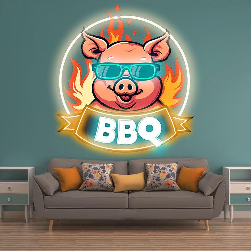Wild Hog Barbecue Feast: neon signs A Tasty Time Under the Circular Lights，White Lights