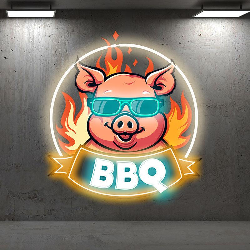 Wild Hog Barbecue Feast: neon signs A Tasty Time Under the Circular Lights，White Lights