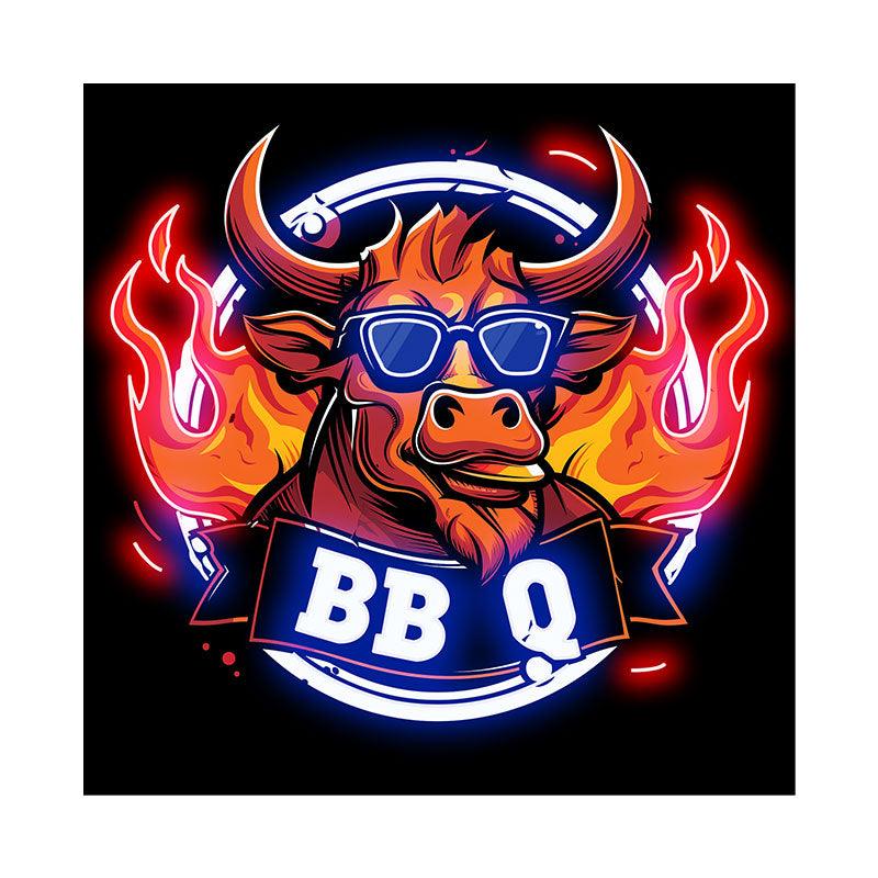 Handsome bull wearing sunglasses barbecuing neon signs