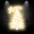 Glowing Gold Christmas Tree Decorations - Hang gold stockings and lanterns for a cozy holiday atmosphere neon signs