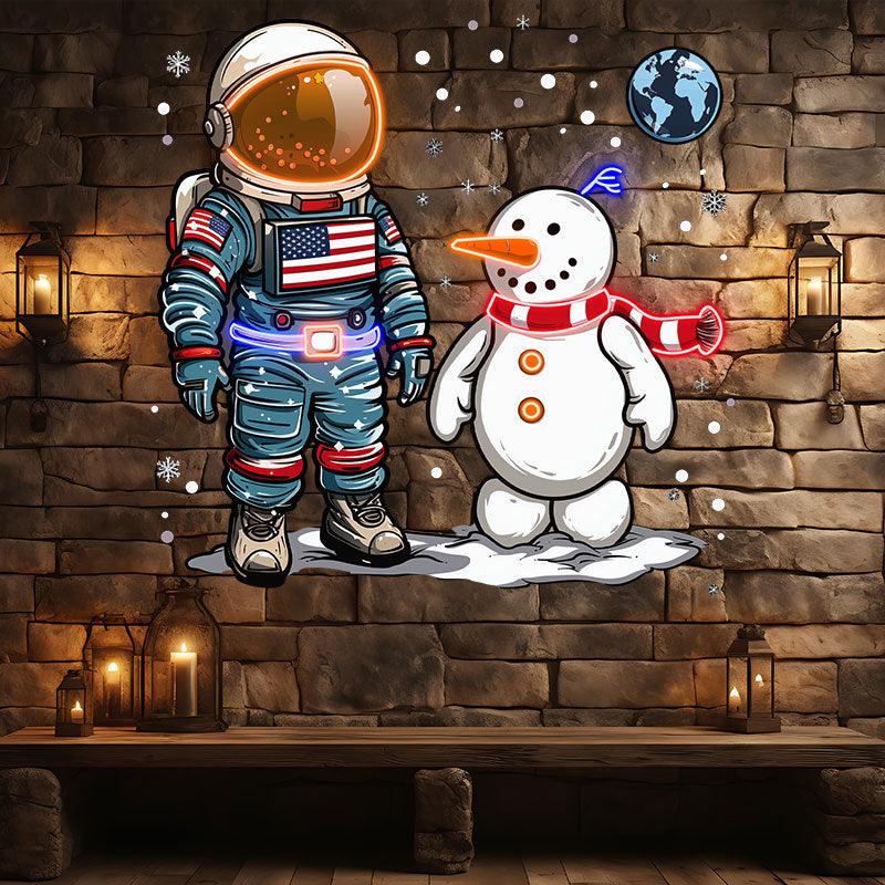 Christmas astronauts and snowmen: a marvelous encounter between the stars and the snow and ice neon signs