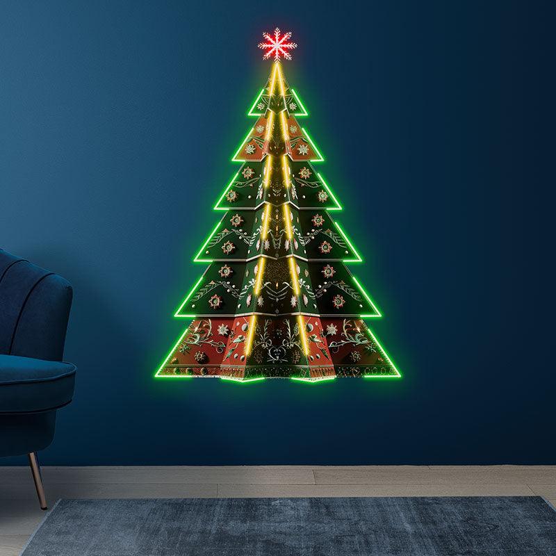Luxurious Embroidered Colorful neon signs Floral Christmas Tree: Artistic Decoration for Blooming Holiday Spirit