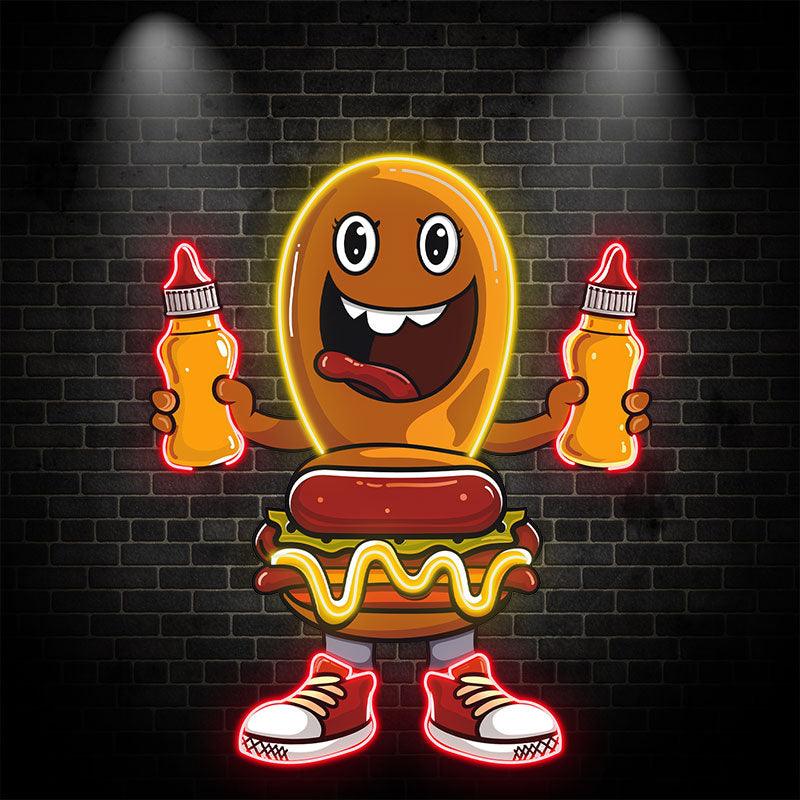 Fun Cartoon: Burger and Hot Dog's Fashionable Shoe Adventure neon signs