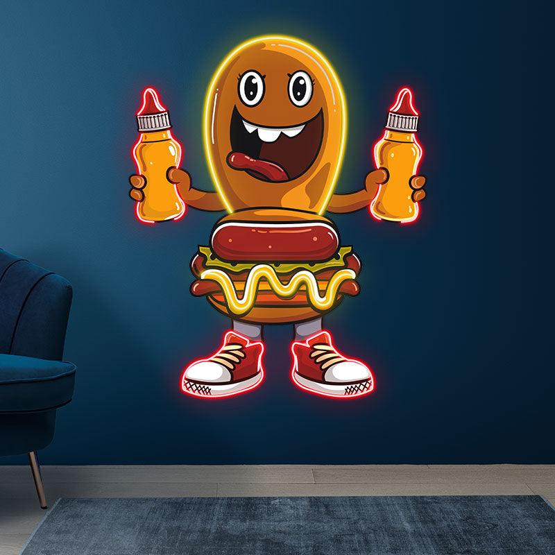 Fun Cartoon: Burger and Hot Dog's Fashionable Shoe Adventure neon signs