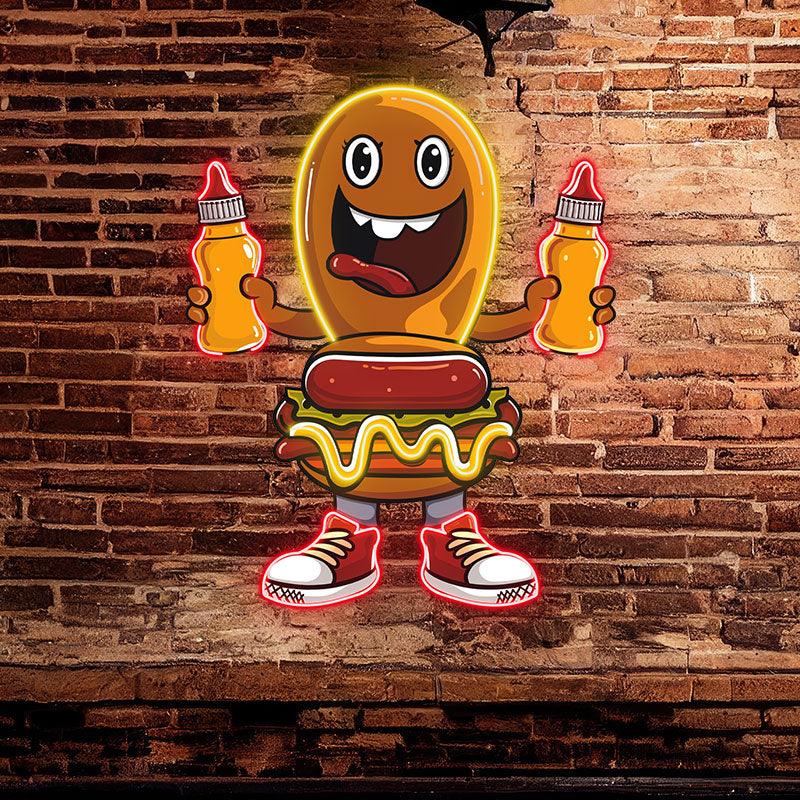 Fun Cartoon: Burger and Hot Dog's Fashionable Shoe Adventure neon signs