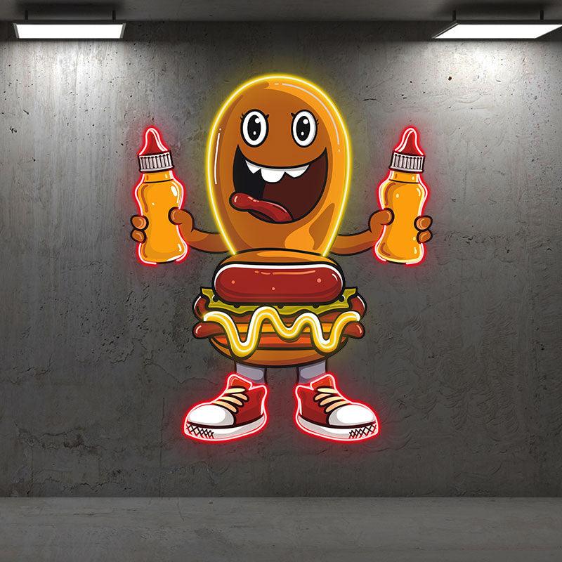 Fun Cartoon: Burger and Hot Dog's Fashionable Shoe Adventure neon signs