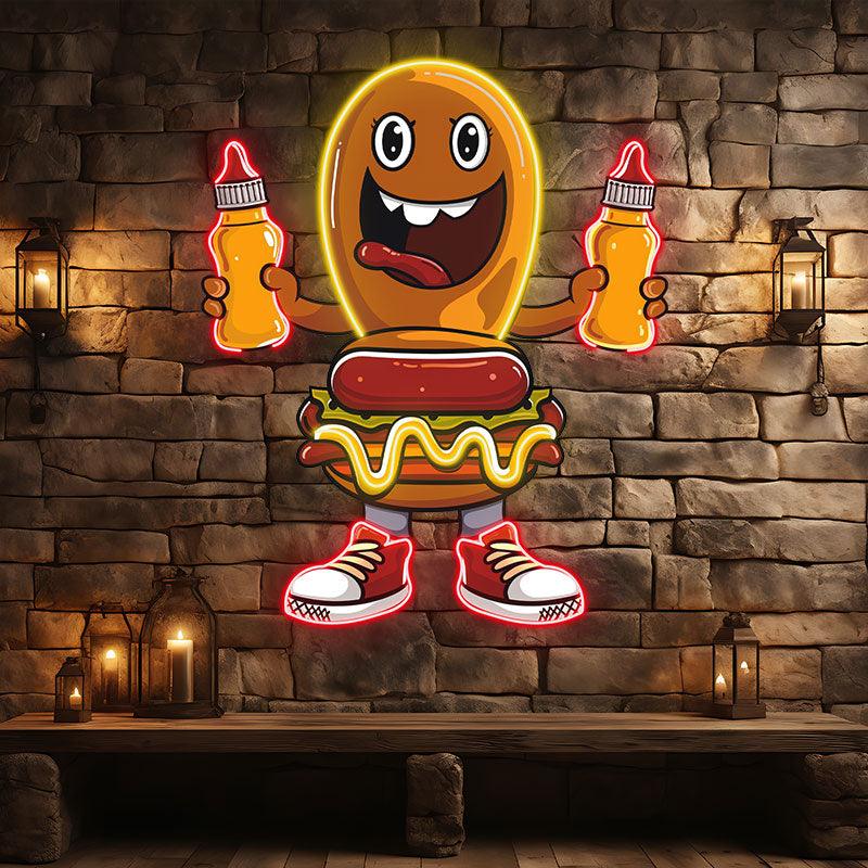 Fun Cartoon: Burger and Hot Dog's Fashionable Shoe Adventure neon signs
