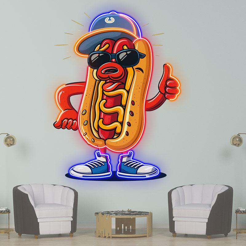 Stylish hot dogs:neon signs wear hats, shoes, and enjoy nodding to cute moments