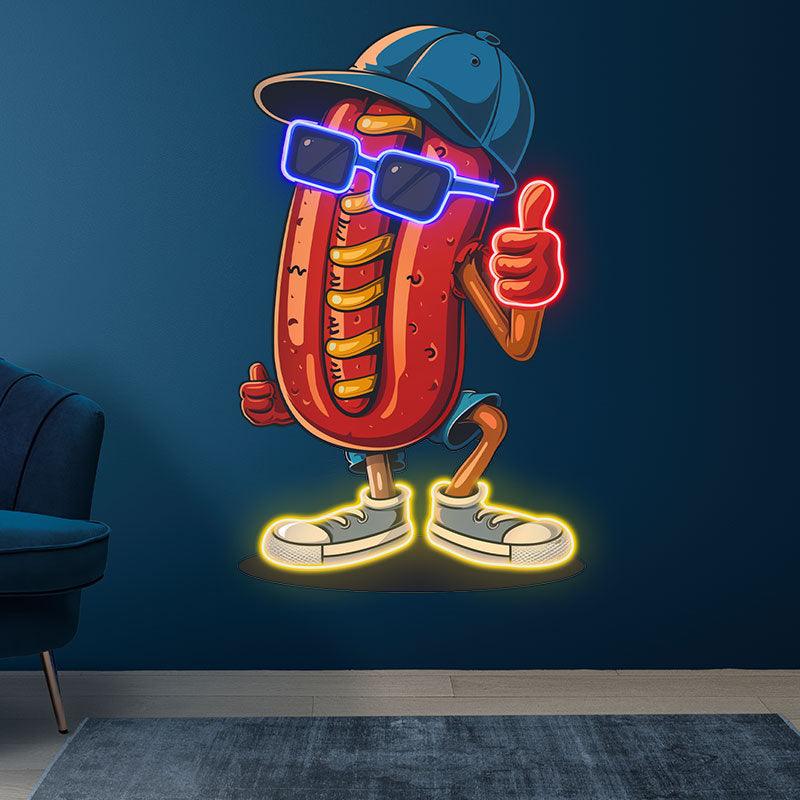 Cool hot dogs: wearing hats, sunglasses and shoes in all their point-and-shoot glory! neon light