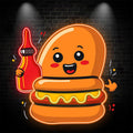 Happy Burger: holding the ketchup and smiling extra hard neon signs