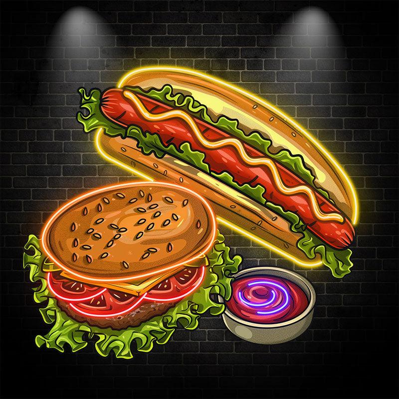 Creative Hot Dog Burger neon signs - A delicious combination of rich ham and fresh vegetables for double the flavor!