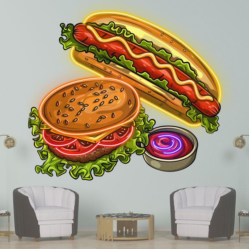 Creative Hot Dog Burger neon signs - A delicious combination of rich ham and fresh vegetables for double the flavor!