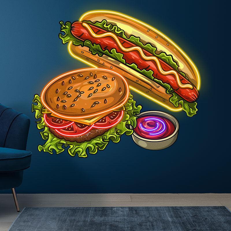 Creative Hot Dog Burger neon signs - A delicious combination of rich ham and fresh vegetables for double the flavor!