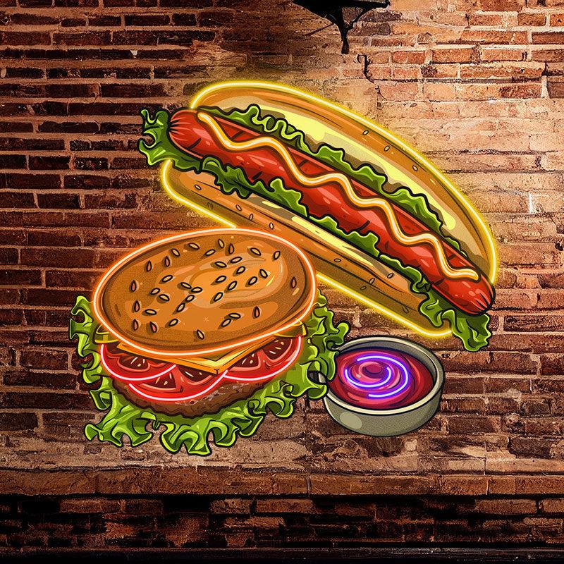 Creative Hot Dog Burger neon signs - A delicious combination of rich ham and fresh vegetables for double the flavor!