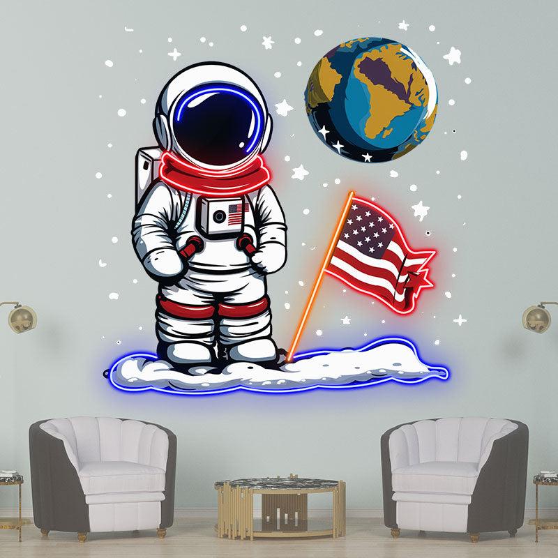 Astronaut Space Neon signs - LED Lighting with American Flag & Earth Creative Decorations