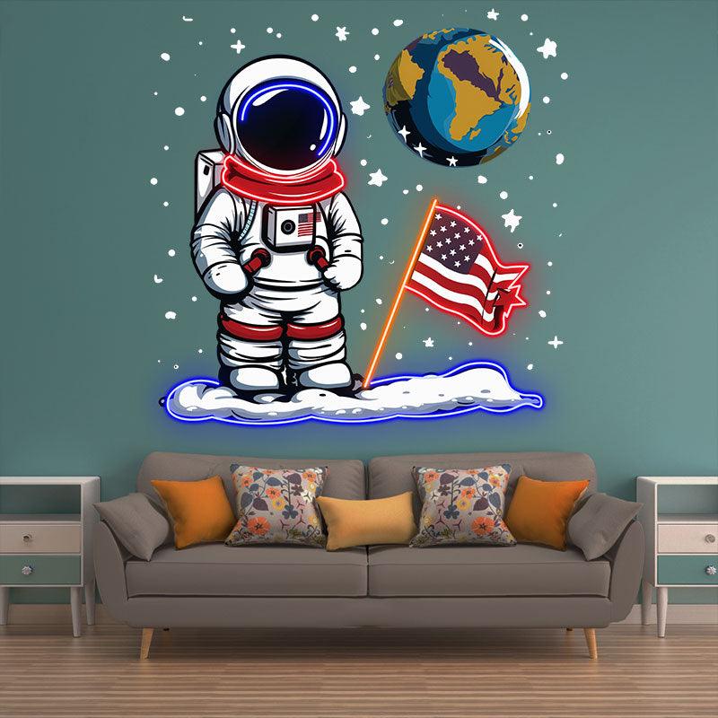 Astronaut Space Neon signs - LED Lighting with American Flag & Earth Creative Decorations