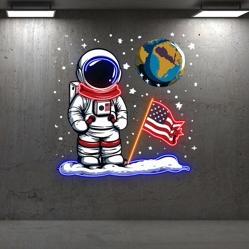 Astronaut Space Neon signs - LED Lighting with American Flag & Earth Creative Decorations