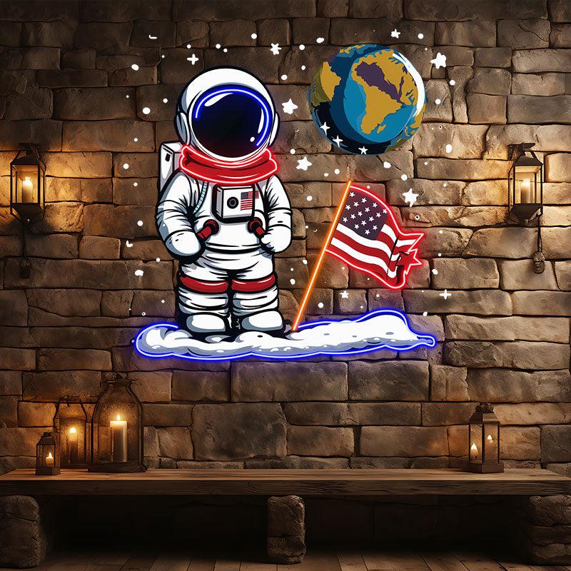 Astronaut Space Neon signs - LED Lighting with American Flag & Earth Creative Decorations