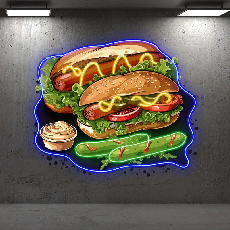 Tasty Burger Neon signs - Double Hot Dogs with Rich Vegetable Elements LED Light for Restaurant and Home Decoration