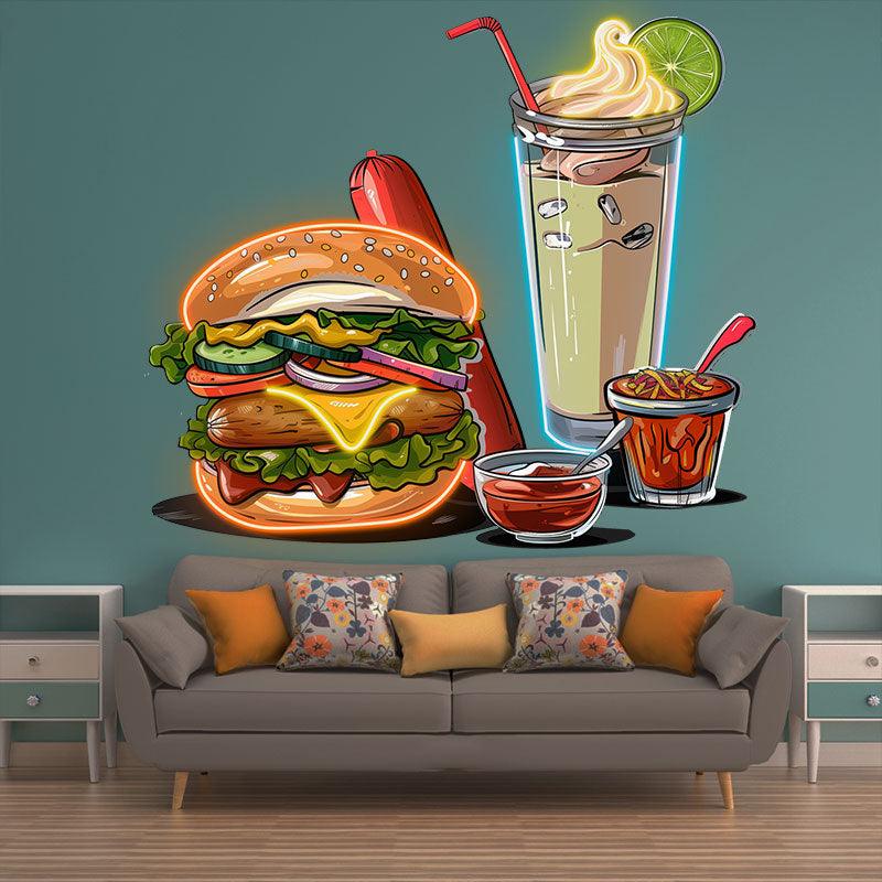 Creative Neon signs | Hamburger Holder Hot Dog, Ice Cream & Drink Shape LED Lights | Restaurant, Kitchen, Party Decoration