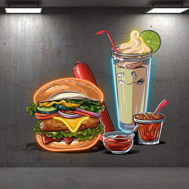 Creative Neon signs | Hamburger Holder Hot Dog, Ice Cream & Drink Shape LED Lights | Restaurant, Kitchen, Party Decoration