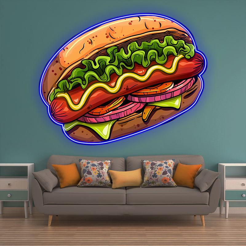 Creative Neon signs | Hamburger Clip Hot Dog, Vegetable & Steak Shape LED Lights | Restaurant, Kitchen, Party Decoration