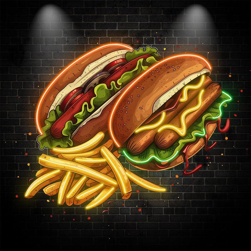 Double Burger Bash | Two Burgers + Fries | Enjoy a delicious feast together neon signs