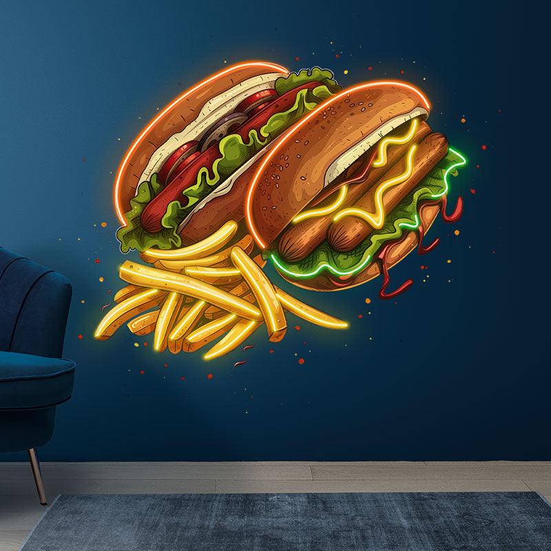 Double Burger Bash | Two Burgers + Fries | Enjoy a delicious feast together neon signs