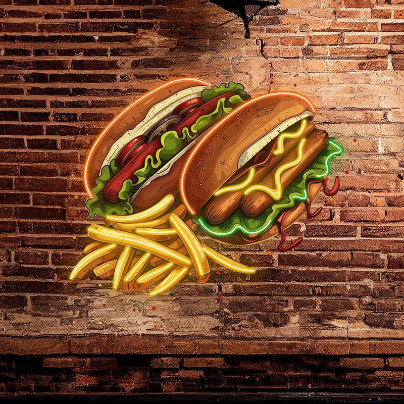 Double Burger Bash | Two Burgers + Fries | Enjoy a delicious feast together neon signs