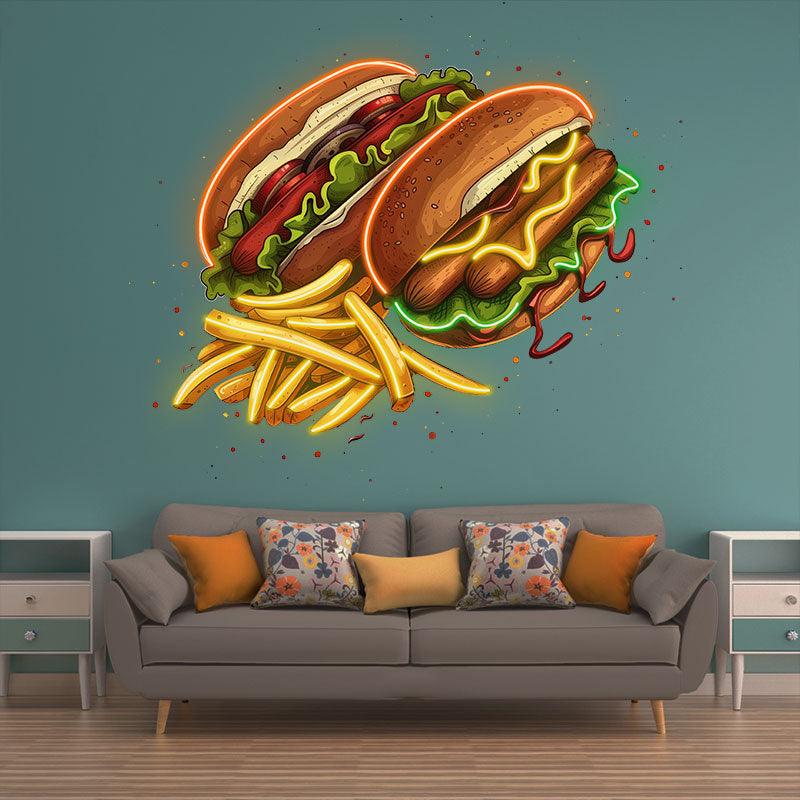 Double Burger Bash | Two Burgers + Fries | Enjoy a delicious feast together neon signs