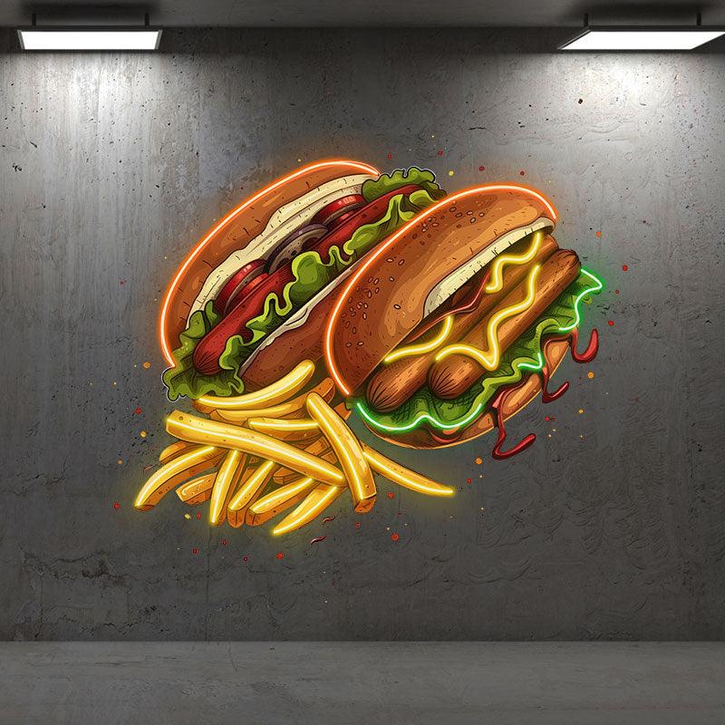 Double Burger Bash | Two Burgers + Fries | Enjoy a delicious feast together neon signs