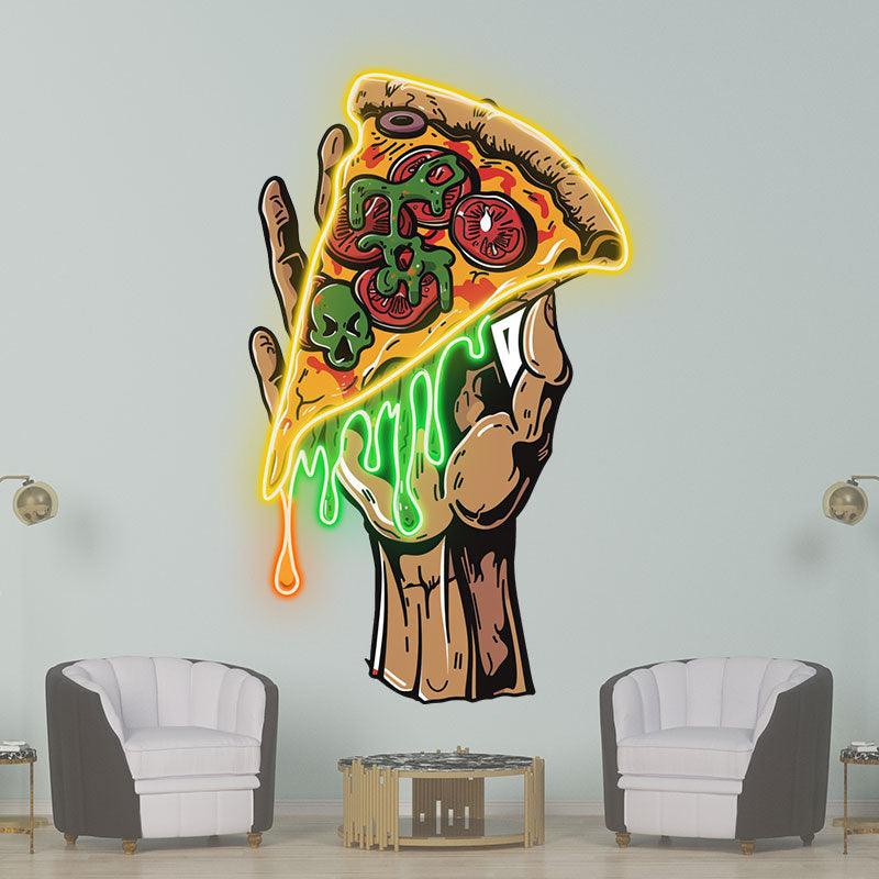 Delicious Pizza Neon signs | Large Hand-Held Pizza with Sauce and Vegetables | Perfect Decoration for Dining Room and Kitchen
