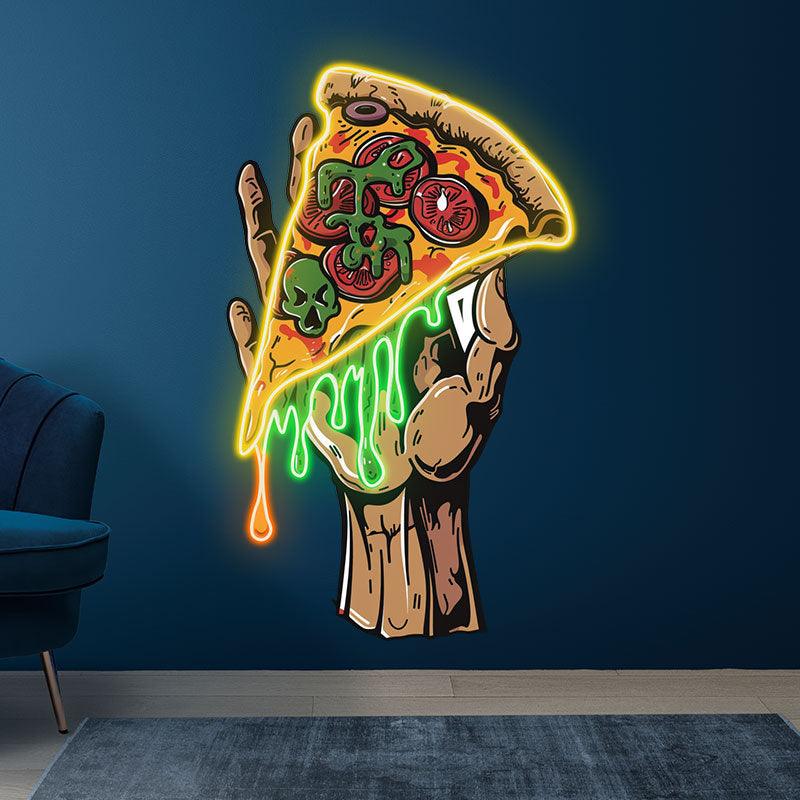 Delicious Pizza Neon signs | Large Hand-Held Pizza with Sauce and Vegetables | Perfect Decoration for Dining Room and Kitchen