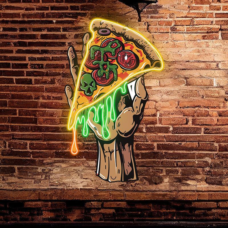 Delicious Pizza Neon signs | Large Hand-Held Pizza with Sauce and Vegetables | Perfect Decoration for Dining Room and Kitchen
