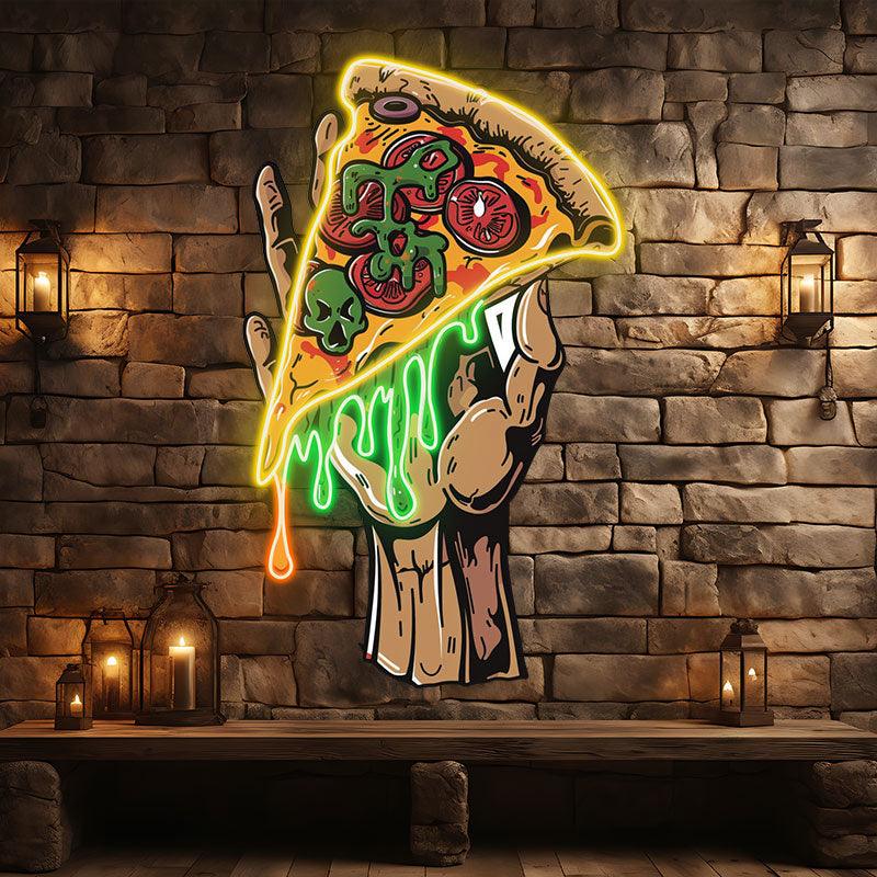Delicious Pizza Neon signs | Large Hand-Held Pizza with Sauce and Vegetables | Perfect Decoration for Dining Room and Kitchen