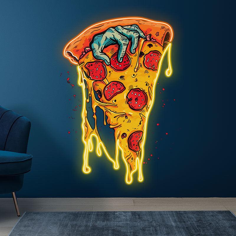 Fun Pizza Neon signs | Juicy Delicious Pizza with Quirky Hands | Unique Decorations for Restaurants, Kitchens