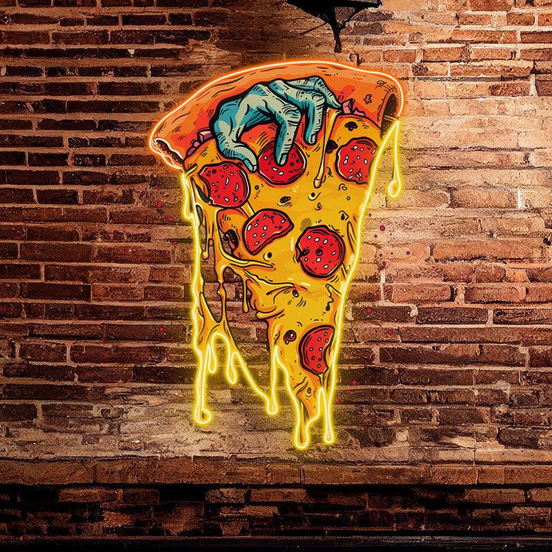 Fun Pizza Neon signs | Juicy Delicious Pizza with Quirky Hands | Unique Decorations for Restaurants, Kitchens