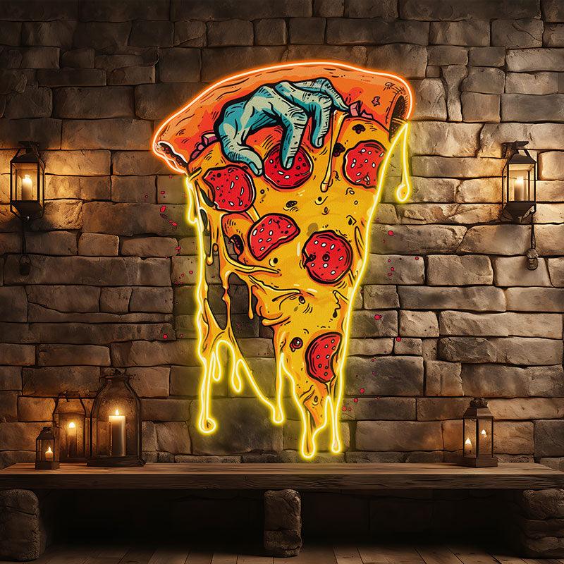 Fun Pizza Neon signs | Juicy Delicious Pizza with Quirky Hands | Unique Decorations for Restaurants, Kitchens