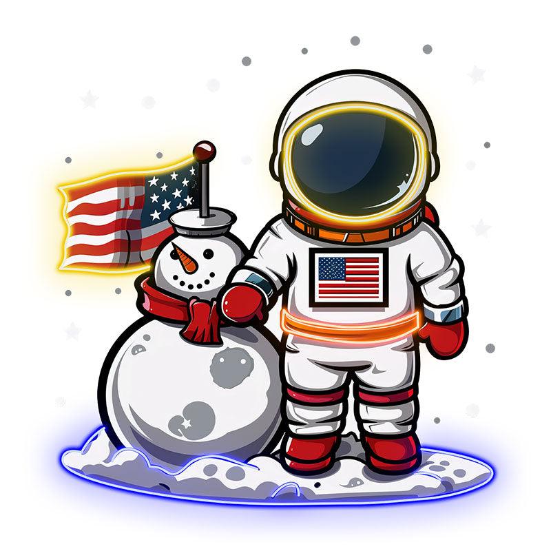 Christmas Astronauts and Snowmen: A Joyful Space neon signs Celebration Decorated with American Flags