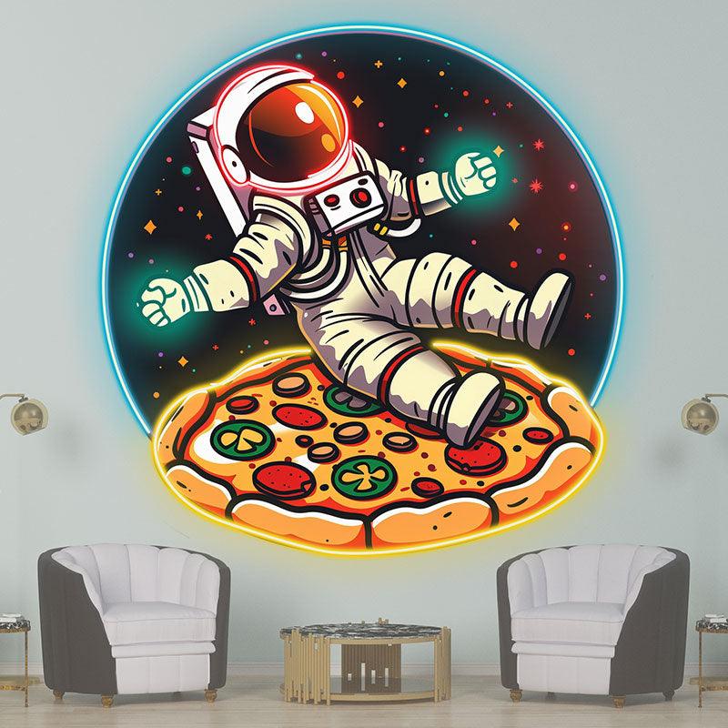 Delicious in Space |neon signs Astronaut lying on giant pizza surrounded by stars | Creative Neon Lights