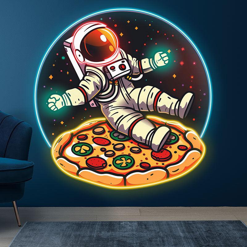 Delicious in Space |neon signs Astronaut lying on giant pizza surrounded by stars | Creative Neon Lights
