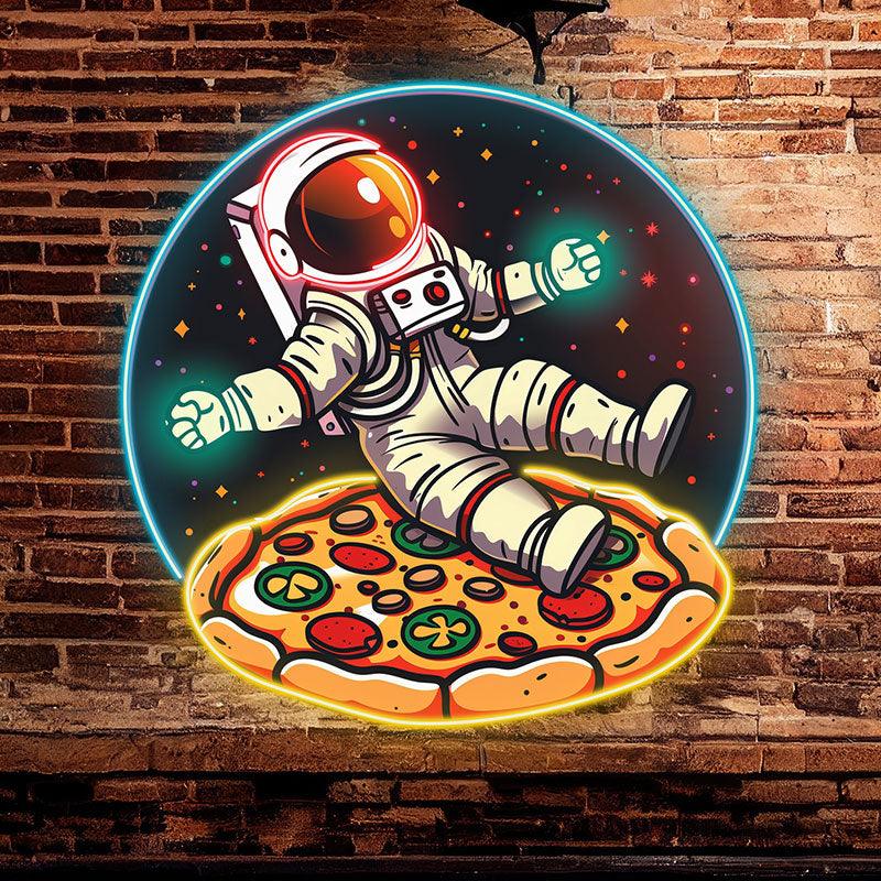 Delicious in Space |neon signs Astronaut lying on giant pizza surrounded by stars | Creative Neon Lights