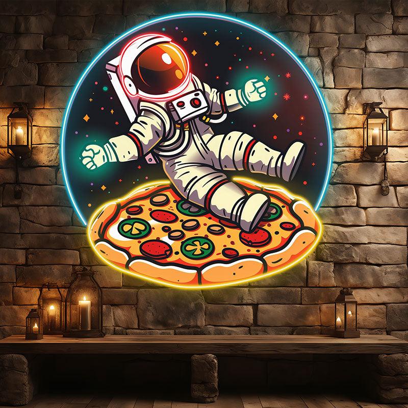 Delicious in Space |neon signs Astronaut lying on giant pizza surrounded by stars | Creative Neon Lights