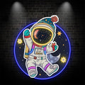 Colorful Christmas spacesuits: a holiday miracle for astronauts swimming in space neon signs