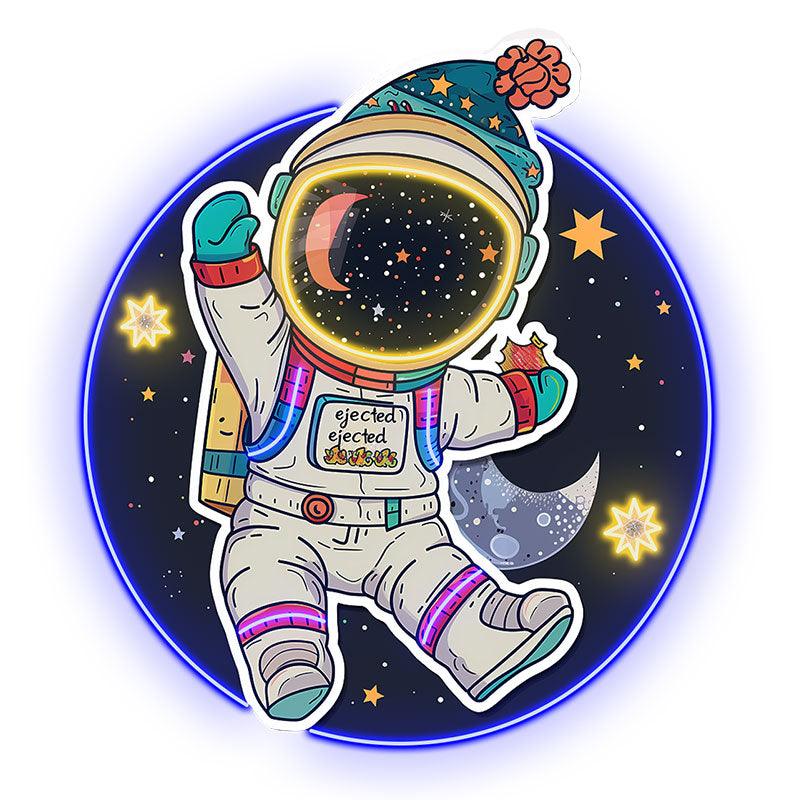 Colorful Christmas spacesuits: a holiday miracle for astronauts swimming in space neon signs