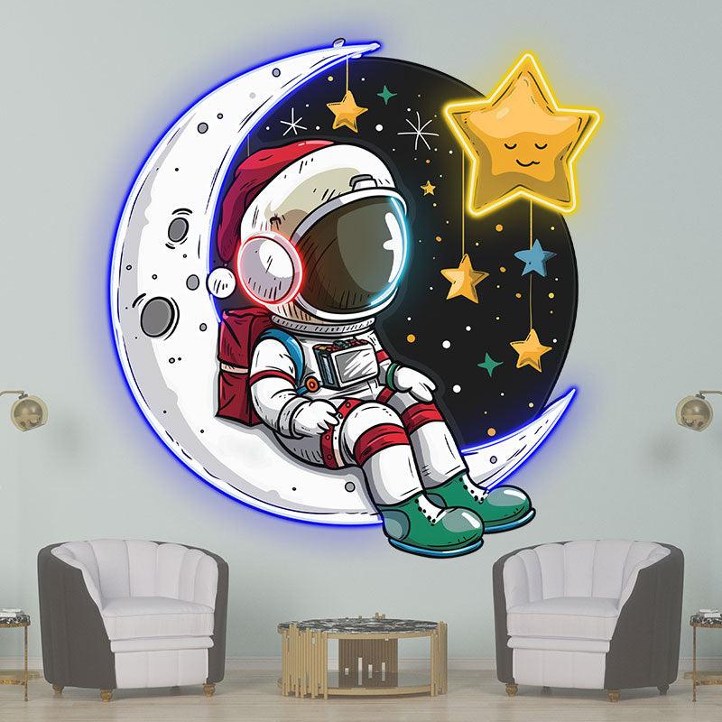 Christmas Eve on the Moon: Astronauts in festive space suits take a moment to watch the stars neon signs