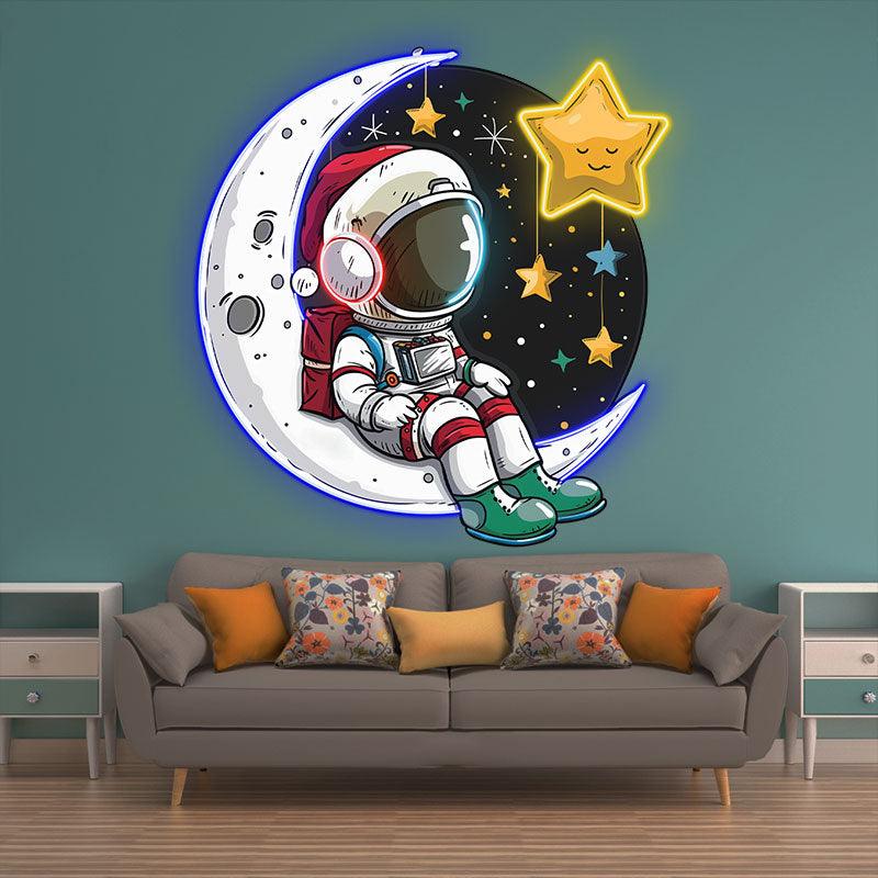 Christmas Eve on the Moon: Astronauts in festive space suits take a moment to watch the stars neon signs